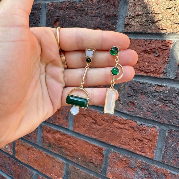 Anthropologie Gold and Green Asymmetrical Geometric Earrings - Picture 13 of 15